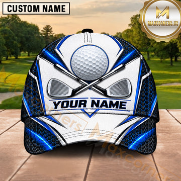 Maxcorners Golf Ball Crossed Clubs Geometric Design Multiple Options Personalized Name 3D Cap