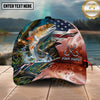 Maxcorners Personalized Fishing Cap with American Flag, Camo Lake Scene, Fishing Hook and Custom Name 3D Cap (12 Species)