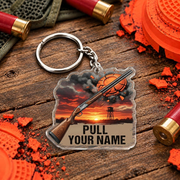 Maxcorners Sunset Shotgun Clay Explosion Trap Shooting Personalized Name Acrylic Keychain
