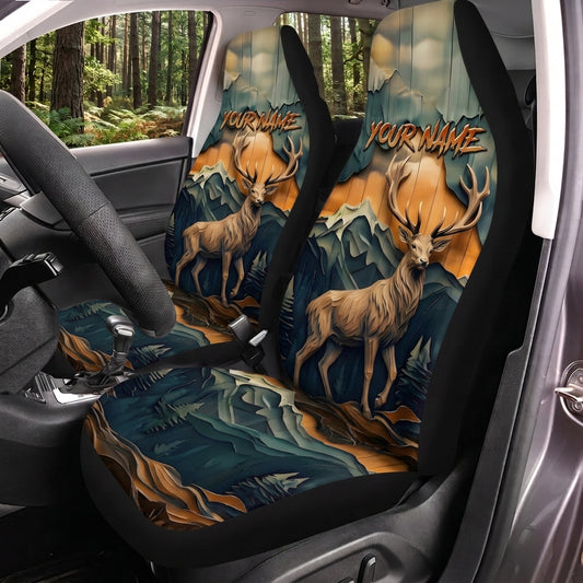 Maxcorners Elk Hunting Mountain Forest Personalized Name Car Seat Covers
