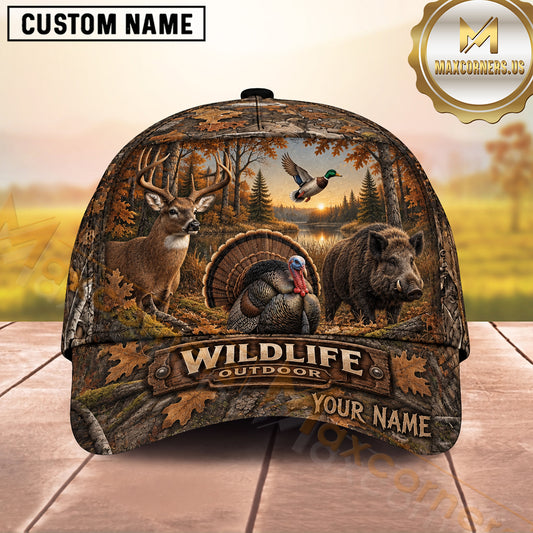 Maxcorners Deer Wild Boar Turkey Duck Woodland Wildlife Outdoor Hunting Multicolor Options Personalized Name 3D Cap