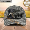 Maxcorners Military Gray Digital Camo Hunter Silhouette Duck Hunting With Dogs Multi Options Personalized Name 3D Cap