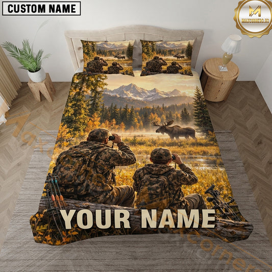 Maxcorners Moose Hunting Hunters Mountain Meadow Wilderness Scene Multiple Options Personalized Name 3D Printed Bedding Set