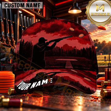 Maxcorners Sunset Shooter Silhouette Trap Shooting Personalized Name 3D Cap
