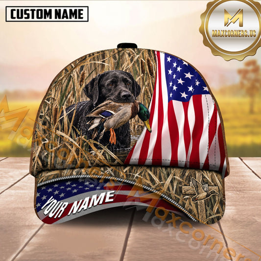 Maxcorners American Flag Marsh Camo Dog Hunting Multicolor Options Personalized Name 3D Cap