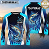 Maxcorners Fishing Shirt Electric Blue Flame Lightning Style Multiple Options Personalized Name, Team Name 3D Long Sleeve Shirt (13 Fish Species)