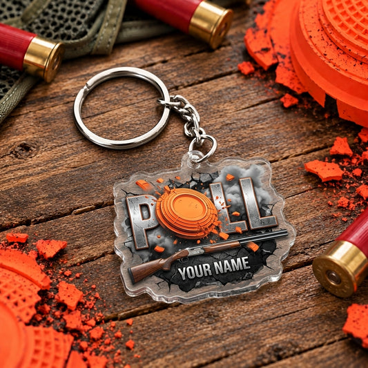 Maxcorners Industrial Shotgun Clay Target Explosion Trap Shooting Personalized Name Acrylic Keychain