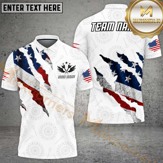 Maxcorners Darts American Flag Torn Effect Dartboard Pattern Design Multiple Options Personalized Name, Team Name 3D Shirt