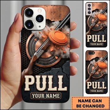 Maxcorners Rustic Bronze Target Pull Shotgun Shooting Personalized Name Trap Shooting Phone Case
