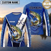 Maxcorners Fishing Shirt Blue Fish Scale Geometric Splash Multiple Options Personalized Name, Team Name 3D Long Sleeve Shirt (13 Fish Species)