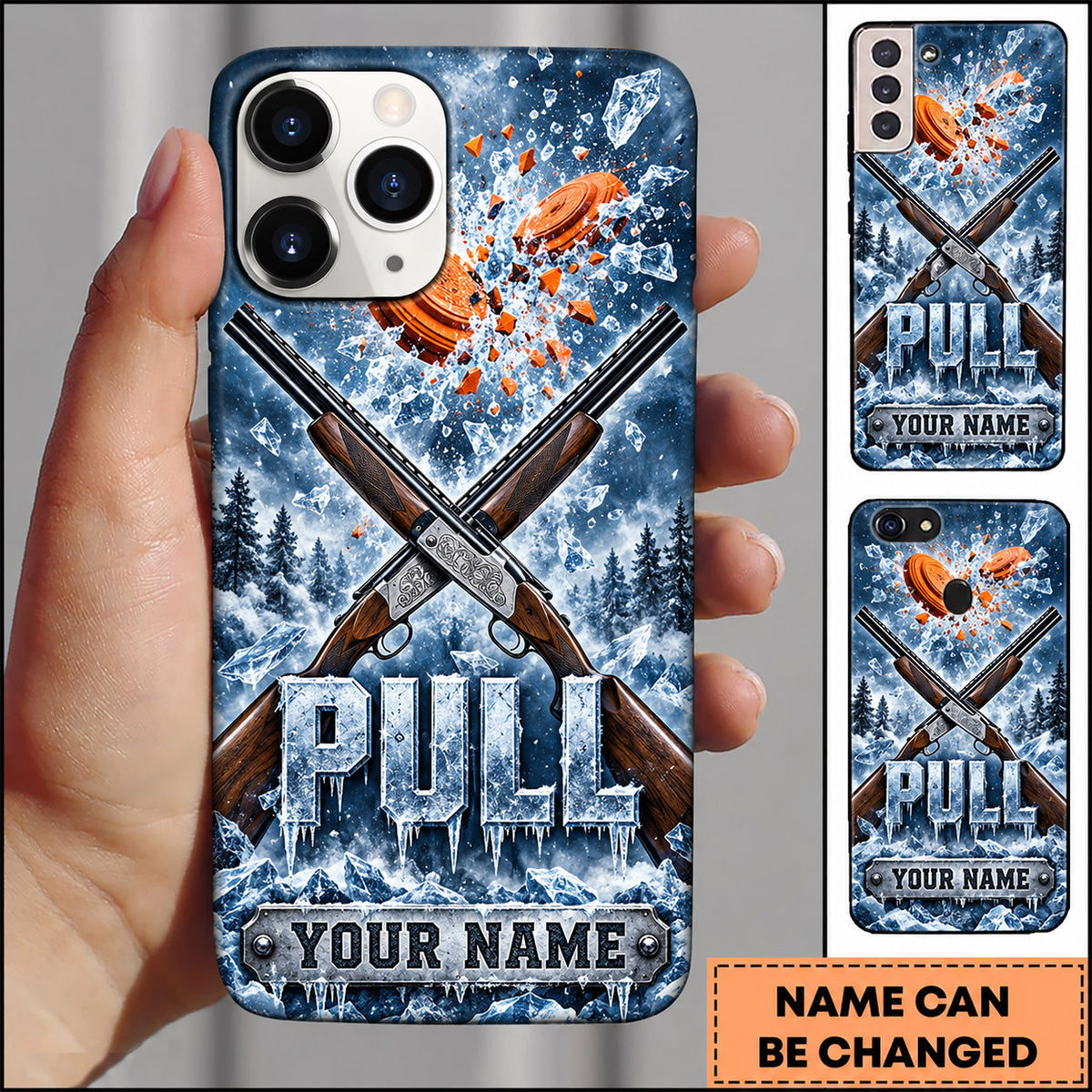 Maxcorners Trap Shooting Crossed Shotguns Ice Splash Clay Targets Personalized Name 3D Phone Case