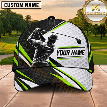 Maxcorners Golf Player Silhouette Dynamic Stripe Design Multiple Options Personalized Name 3D Cap