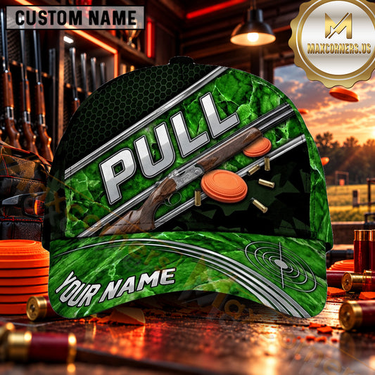Maxcorners PULL Shotgun Silver Stripe Trap Shooting Personalized Name 3D Cap