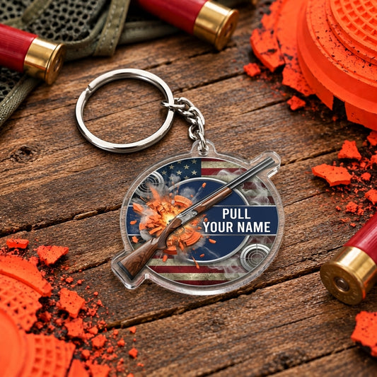 Maxcorners Circular Shotgun Clay Explosion Emblem Trap Shooting Personalized Name Acrylic Keychain