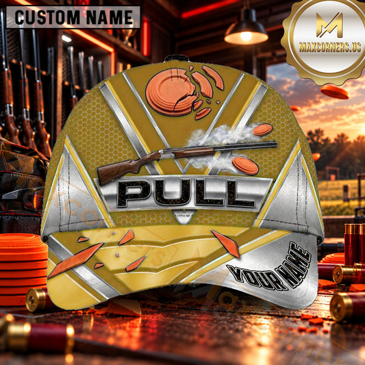 Maxcorners PULL Shotgun White Chevron Trap Shooting Personalized Name 3D Cap