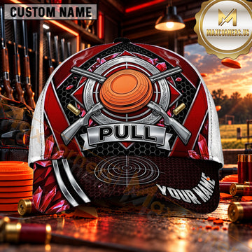 Maxcorners PULL Shotgun Target Crest Trap Shooting Personalized Name 3D Cap