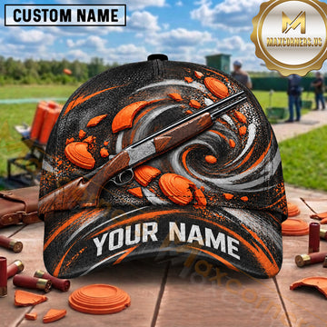 Maxcorners Trap Shooting Swirling Shotgun Clay Target Multiple Options Personalized Name 3D Cap