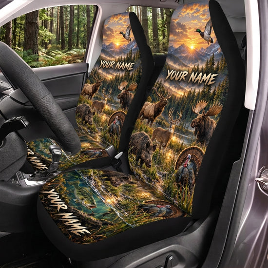 Maxcorners Turkey Hunting Wildlife Outdoor Sunset Forest Personalized Name Car Seat Covers
