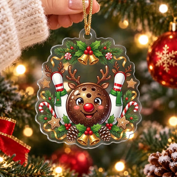 Maxcorners Bowling Rudolph Reindeer Bowling Ball Christmas Wreath Personalized Name Christmas Ornament