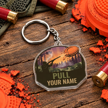 Maxcorners Sunset Forest Clay Shooting Landscape Trap Shooting Personalized Name Acrylic Keychain
