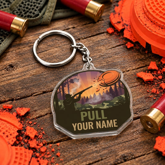 Maxcorners Sunset Forest Clay Shooting Landscape Trap Shooting Personalized Name Acrylic Keychain