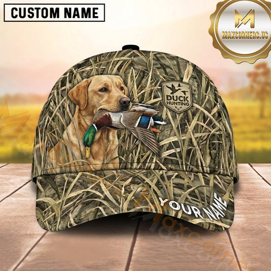 Maxcorners Natural Marsh Grass Duck Hunting Emblem Duck Hunting With Dogs Multi Options Personalized Name 3D Cap