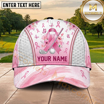Maxcorners Golf Pink Ribbon Breast Cancer Floral Personalized Name 3D Cap