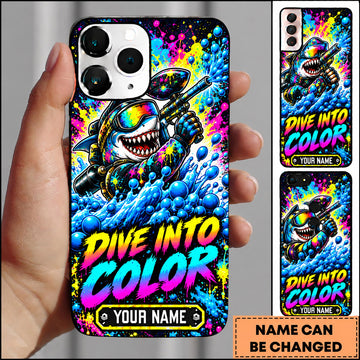 Maxcorners Paintball Dive Into Color Shark Personalized Name 3D Phone Case