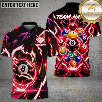 Maxcorners Billiards Pool 8 Ball Lightning Break Shot Design Multiple Options Personalized Name, Team Name 3D Shirt