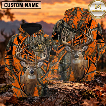 Maxcorners Deer Hunting Blaze Woodland Camo Personalized Name 3D Hoodie