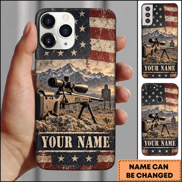 Maxcorners Long Range Shooting American Flag Precision Marksman Personalized Name 3D Phone Case