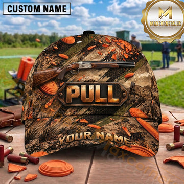 Maxcorners Trap Shooting Clay Target Mascot Shooting Range Pull Graphic Multiple Options Personalized Name 3D Cap