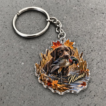 Maxcorners Duck Hunting Dog Autumn Reeds Design Custom Name Trap Hunting Custom Gift 2D Flat Acrylic Ornament, Keychain