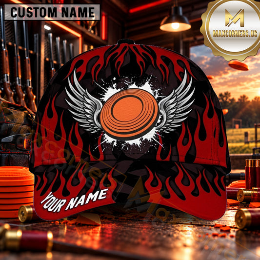 Maxcorners Winged Clay Target Flames Trap Shooting Personalized Name 3D Cap