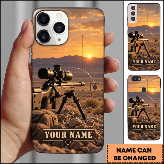 Maxcorners Long Range Shooting Sunset Desert Precision Rifle Personalized Name 3D Phone Case