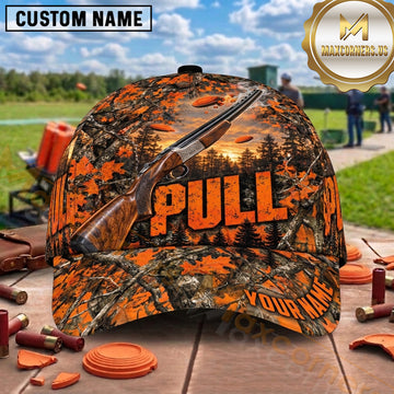 Maxcorners Trap Shooting Crossed Shotguns Autumn Leaves Clay Target Graphic Multiple Options Personalized Name 3D Cap