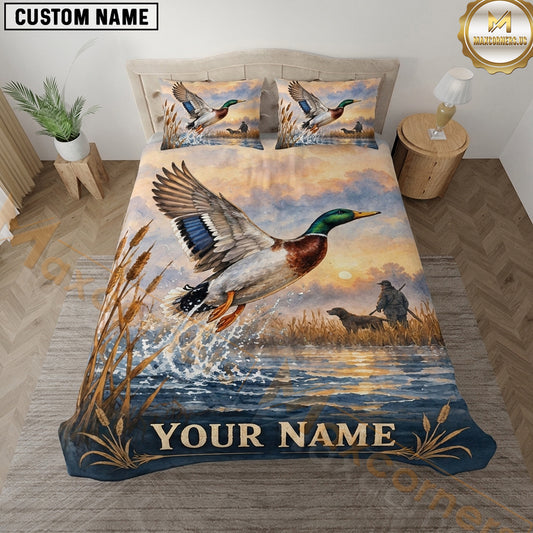 Maxcorners Duck Hunting Mallard Over Water Scenic Marsh Artwork Multiple Options Personalized Name 3D Printed Bedding Set
