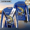 Maxcorners Fishing Shirt Blue Fish Scale Geometric Splash Multiple Options Personalized Name, Team Name 3D Long Sleeve Shirt (13 Fish Species)