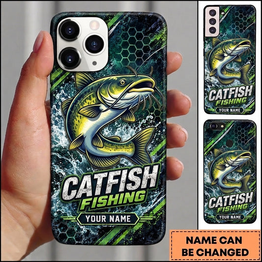 Maxcorners Fishing Hexagon Water Splash Artwork Multiple Options Personalized Name Phone Case (13 Fish Species)