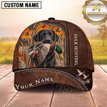 Maxcorners Dog Hunting And Duck Hunting Rustic Leather Woodland Artwork Multiple Options Personalized Name 3D Cap