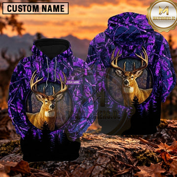 Maxcorners Whitetail Buck Autumn Forest Camo Personalized Name 3D Hoodie