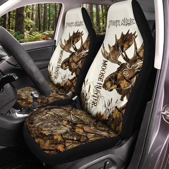 Maxcorners Deer Hunting White Buck Skull Woodland Personalized Name Car Seat Covers