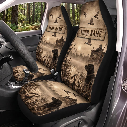 Maxcorners Hunting Silhouette Vintage Sepia Personalized Name Car Seat Covers
