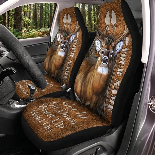 Maxcorners Deer Hunting Hold On Antler Leather Car Seat Covers
