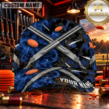 Maxcorners Crossed Shotguns Blue Camo Trap Shooting Personalized Name 3D Cap