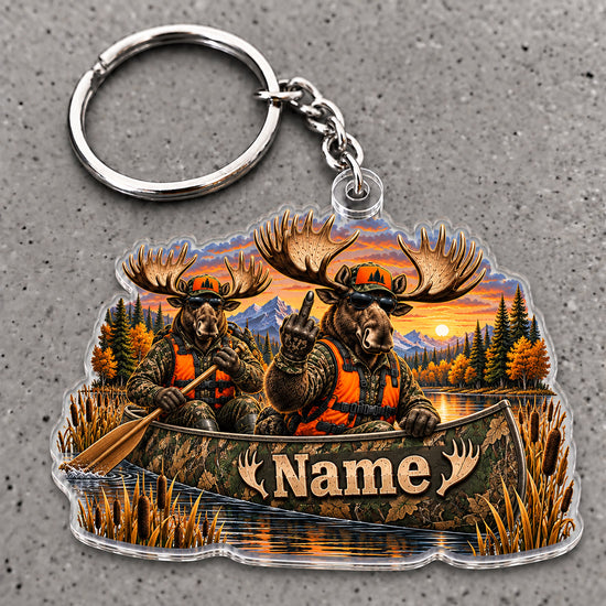 Maxcorners Moose Hunting Duo Marshland Wilderness Custom Name Trap Hunting Custom Gift 2D Flat Acrylic Ornament, Keychain