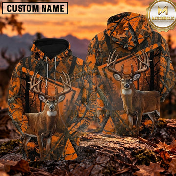 Maxcorners Whitetail Buck Hunting Wilderness Personalized Name 3D Hoodie