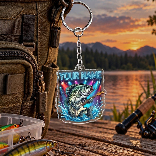 Maxcorners Colorful Neon Fishing Splash Artwork Personalized Name 2D Acrylic Keychain Ornament (8 Fish Species)