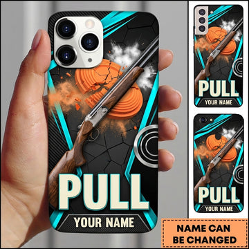 Maxcorners Teal Neon Shotgun Pull Sporting Clays Personalized Name Trap Shooting Phone Case