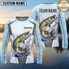 Maxcorners Fishing Shirt Ice Blue Fish Scale Honeycomb Pattern Multiple Options Personalized Name, Team Name 3D Long Sleeve Shirt (13 Fish Species)